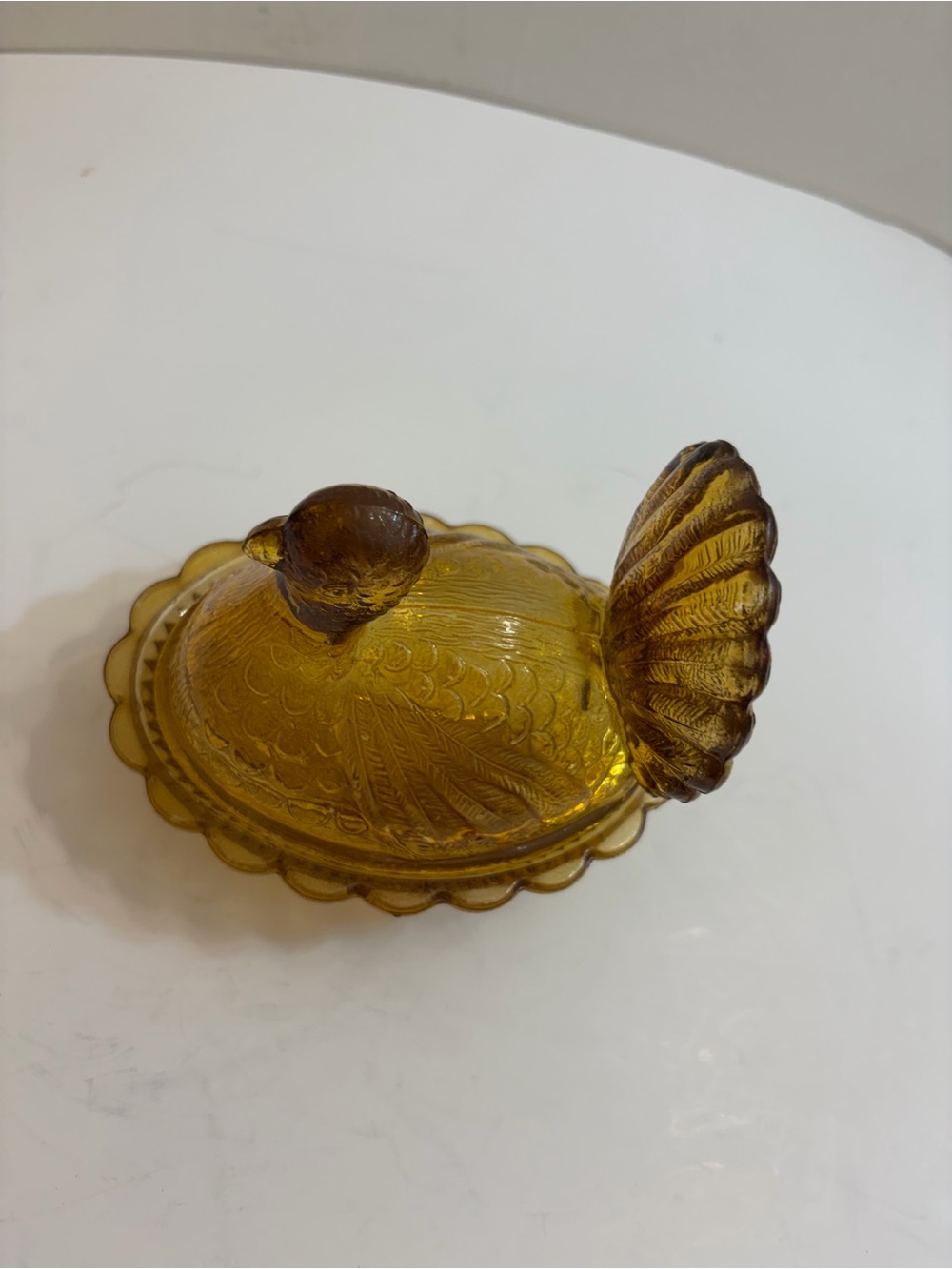 Vintage amber glass turkey on nest dish - Picture 3 of 8
